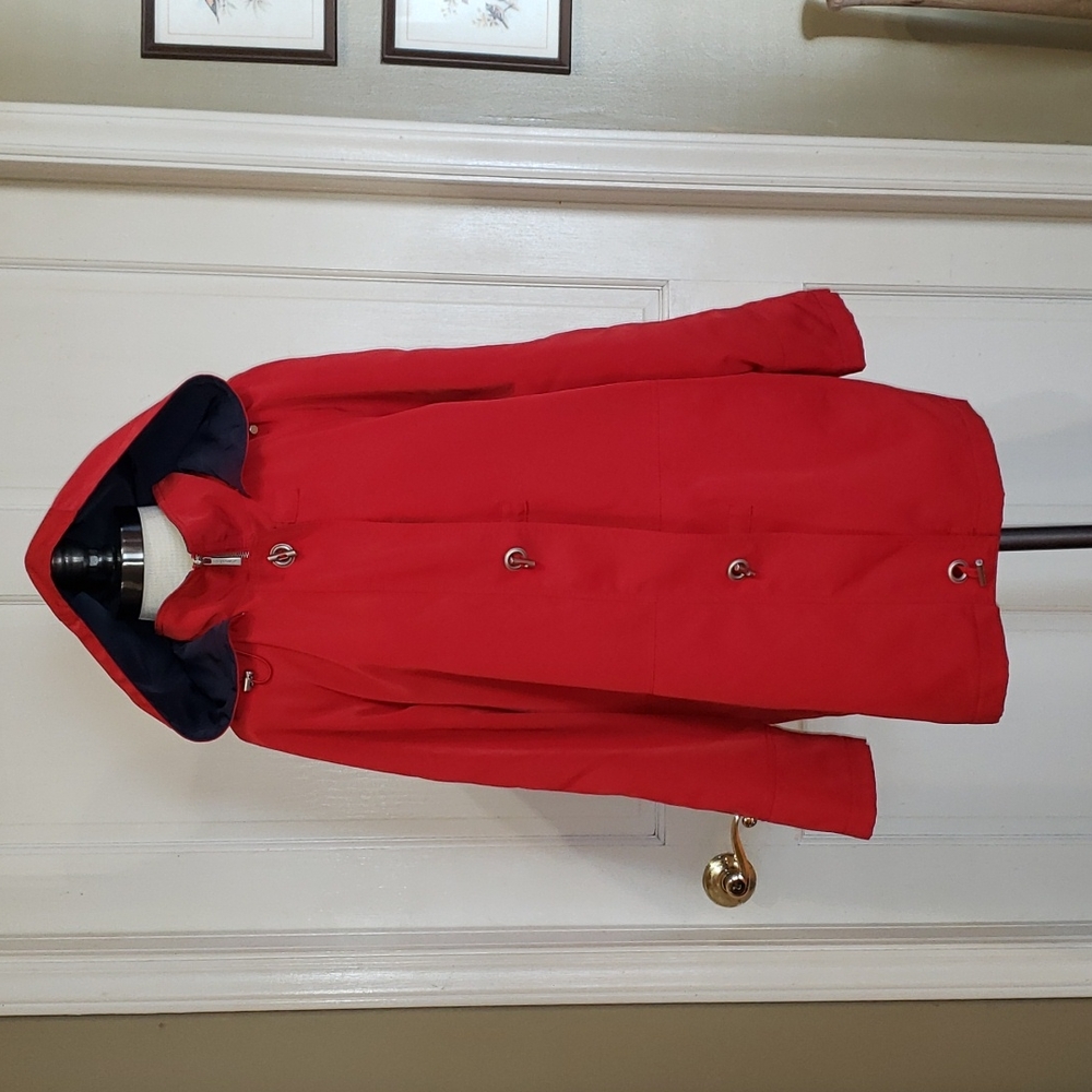 Liz Claiborne Red Rain Jacket with Removable Hood, Size Medium
